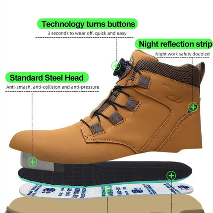 Rotary Buckle Work Sneakers Protective Shoes Safety Protect Puncture-proof Industrial Puncture-Proof Anti-smash Steel Toe Shoes HEBDO STORE