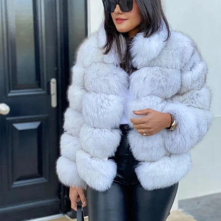 QUEENTINA Natural Real Fox Fur Coat Fashion Winter Jacket Women Warm Genuine New Luxury Designer Clothes With Layers Black Sets HEBDO