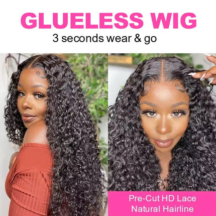 Water Wave Glueless Wig Pre-Cut HD Lace Wig 180% Pre-Plucked Natural Wave Glueless Curly Human Hair Wigs For Women HEBDO STORE