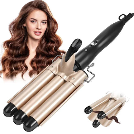 Curling Iron Wand With Lcd Temperature Display - 1 Inch Ceramic Tourmaline Triple Barrels Coating Hair Curler HEBDO STORE