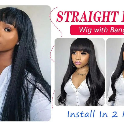 Wig With Bangs Fringe Wigs Human Hair Wig For Women Brazilian 100%Human Hair Sale Bangs Wig Full Machine Made Remy Hair Glueless HEBDO STORE