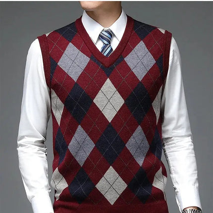 Men Sleeveless Middle-aged and Old Men's Knitted Sweater HEBDO