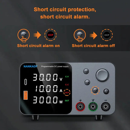 30V 10A Lab Adjustable DC Power Supply with 4-Digit LED Display; USB-A/Type-C 5V/3.6A Fast Charge with Encoder Adjustment HEBDO STORE