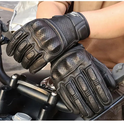 Brown Vintage Leather Motorcycle Gloves Men HEBDO