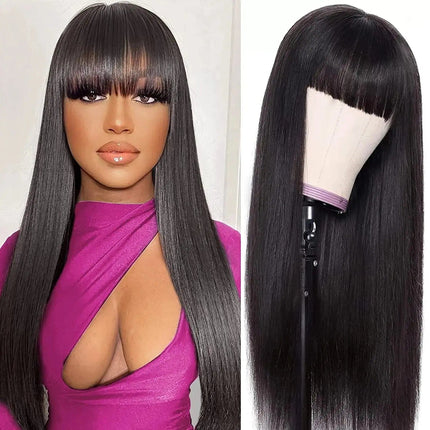 Wig With Bangs Fringe Wigs Human Hair Wig For Women Brazilian 100%Human Hair Sale Bangs Wig Full Machine Made Remy Hair Glueless HEBDO STORE