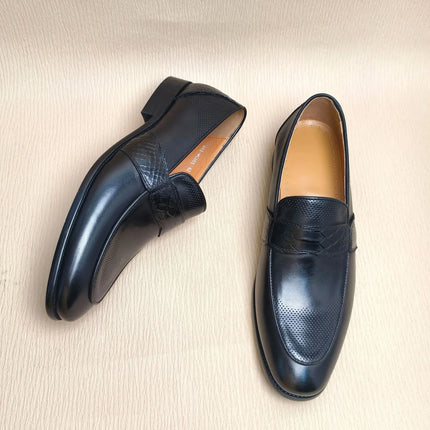 Comfortable Loafer Shoes For Men Casual Daily Wearing Office Handcrafted Black Fashion Printing Breathe Genuine Leather Shoe Men HEBDO STORE