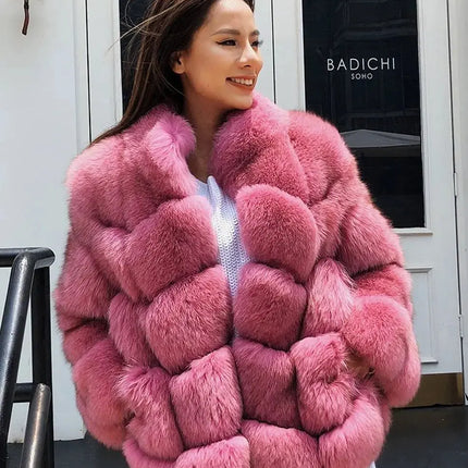 QUEENTINA Real Fur Short Coat Fashion Women Natural Fox Winter HEBDO