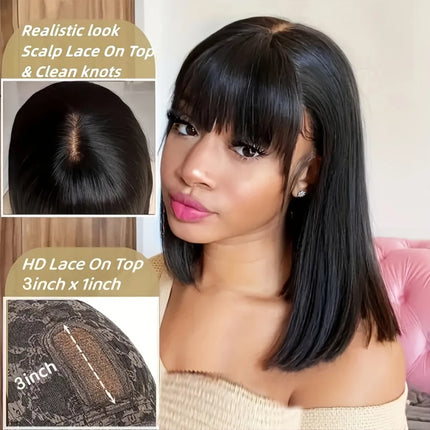 30 Inch 3X1 Middle Part Lace Human Hair Wig With Bangs For Women Straight Brazilian Wigs On Sale Cheap Fringe Short Bob Wigs HEBDO STORE