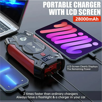 HighPower 28000mAh Power Bank Car Jump Starter Car Booster Charger 12V 800A Starting Device Petrol Diesel Car Emergency Booster Hebdo Store