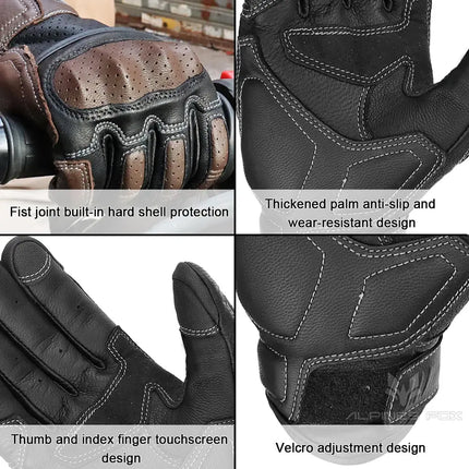 Brown Vintage Leather Motorcycle Gloves Men HEBDO