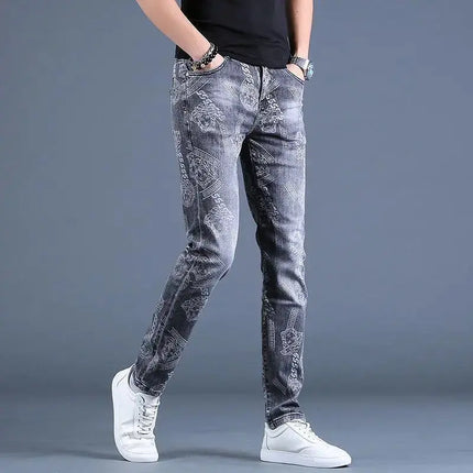 Spring Autumn Boyfriend Long Skinny Jeans Man Korean Fashion Designer Kpop Punk Star Print Denim Luxury Stretch Tight Pants Men Hebdo Store