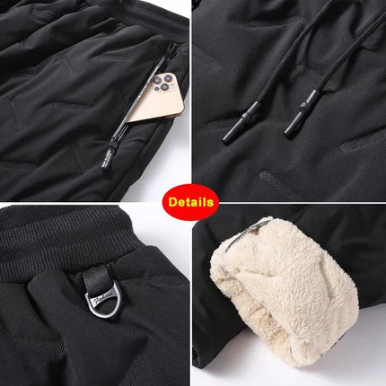 Winter Zip Pockets Thicken Fleece Sweatpants Men Joggers Black Grey Down Cotton Warm Pants Male Water Proof Thermal Trousers 7XL HEBDO STORE