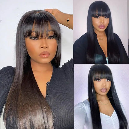 30 Inch 3X1 Middle Part Lace Human Hair Wig With Bangs For Women Straight Brazilian Wigs On Sale Cheap Fringe Short Bob Wigs HEBDO STORE