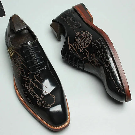 HKDQ Black Yellow Carving Lace Up Mens Dress Shoes Luxury Genuine Leather Summer Designer Quality Wedding Business Oxfords Shoes HEBDO STORE