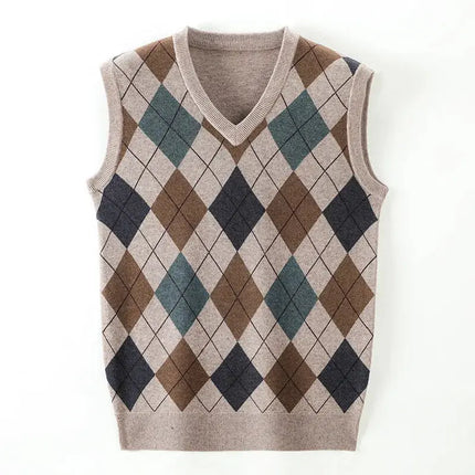 Men Sleeveless Middle-aged and Old Men's Knitted Sweater HEBDO