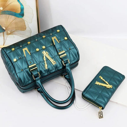 VM FASHION KISS Brand Women Rivet Handbags And Wallet Set Classic Luxury Designer 2022 Trends Top-Handle Shoulder Bag PU Leather HEBDO STORE