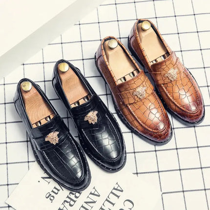 Black men's leather shoes designer loafers pointed toe brogues business men's formal wear brand shoes high quality men's shoes HEBDO STORE