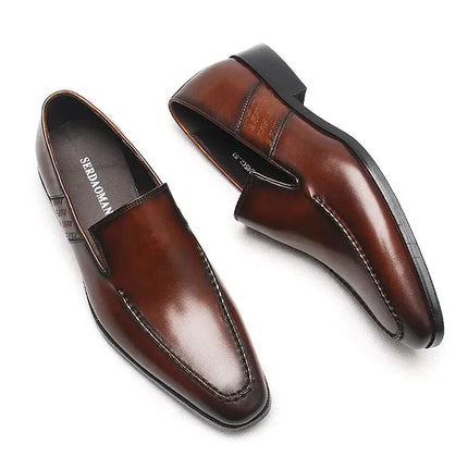 HKDQ Genuine Leather Mens Loafers Slip-on Dress Shoes Burgundy Black Party Wedding Formal Shoe Male Casual Business Shoe For Men HEBDO STORE