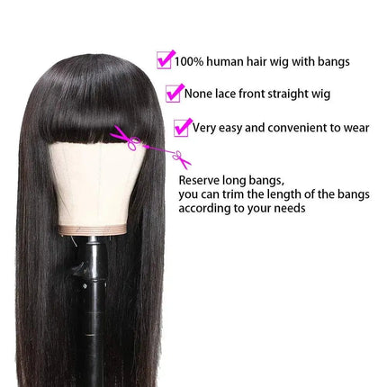 Wig With Bangs Fringe Wigs Human Hair Wig For Women Brazilian 100%Human Hair Sale Bangs Wig Full Machine Made Remy Hair Glueless HEBDO STORE