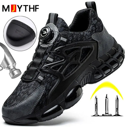 New Rotating Button Work Sneakers Safety Shoes Men Steel Toe Shoes Work Protective Men Boots Indestructible Shoes Puncture-Proof HEBDO STORE