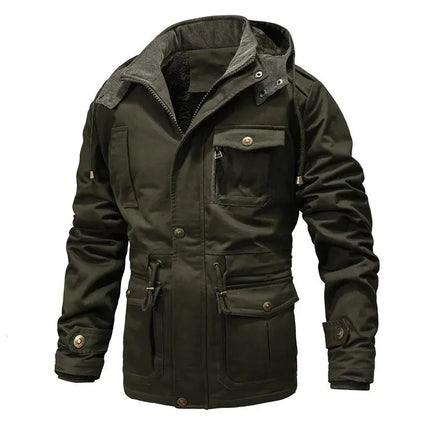 Men Military Multi Pockets Jackets Hooded Casual Winter Warm Parkas Fleece Down Jackets New Male Cotton Jackets Men's Clothing HEBDO STORE