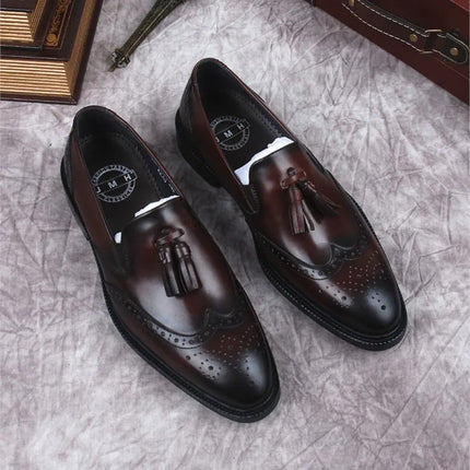 Men's Loafers Black Brown Genuine Leather With Handmade Slip On Formal Dress Shoes HEBDO STORE