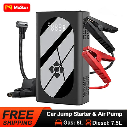 MoStar Car Jump Starter with Air Compressor Portable 4 in 1 Car Battery Starters Power Bank LED Lighting Auto Tyre Inflator Pump Hebdo Store