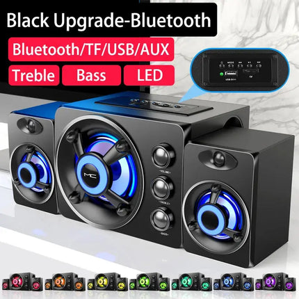 HIFI 3D Stereo Alto-falantes Coloridos LED Luz Pesada AUX USB Com Fio Sem Fio Bluetooth Áudio Home Theater Surround Som Bar TV HEBDO