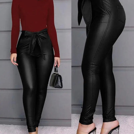 Women's PU Leather Bodycon Trousers High HEBDO STORE