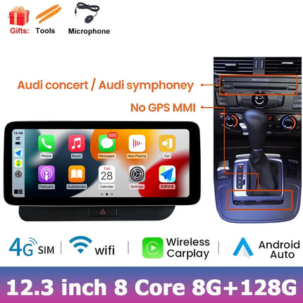 Car Stereo Android Auto Wireless Carplay 8 Core 12.3" For Audi Q5 2009-2016 RHD WIFI 4G SIM Split Screen BT GPS Navi Multimedia HEBDO