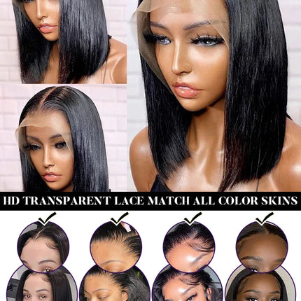 13x4 Lace Front Human Hair Wig Transparent Lace Frontal Wigs For Black Women Short Bob Wig Glueless Remy Straight Natural Wig HEBDO STORE