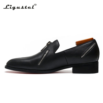 Ligustel Man Original Handmade Red Bottom Shoes Men Fashion Wedding Party Black Leather Loafers Shoes for Men with Free Shipping HEBDO STORE