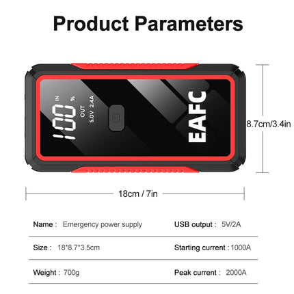 Super Capacitor Car Jump Starter 2000A/1200A Car Booster Device Portable Battery Starters Charger Starting for Emergency Device HEBDO STORE