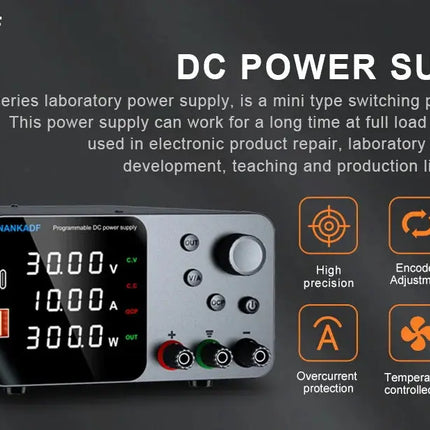 30V 10A Lab Adjustable DC Power Supply with 4-Digit LED Display; USB-A/Type-C 5V/3.6A Fast Charge with Encoder Adjustment HEBDO STORE