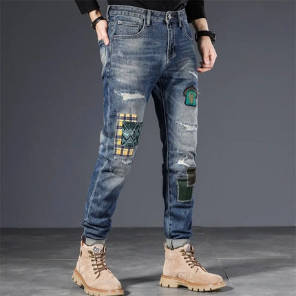 Patch Stitched Jeans Men's HEBDO STORE