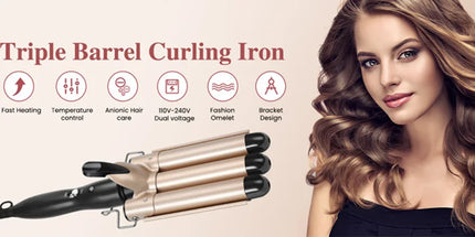 Curling Iron Wand With Lcd Temperature Display - 1 Inch Ceramic Tourmaline Triple Barrels Coating Hair Curler HEBDO STORE