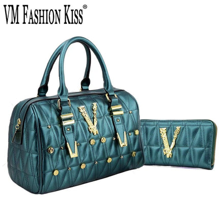 VM FASHION KISS Brand Women Rivet Handbags And Wallet Set Classic Luxury Designer 2022 Trends Top-Handle Shoulder Bag PU Leather HEBDO STORE