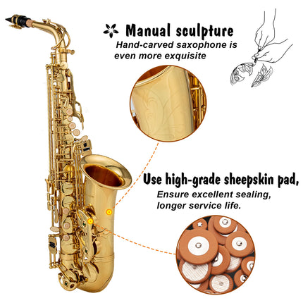 High Quality Eb Alto Saxophone Brass Lacquered Gold E Flat Sax Musical Woodwind Instrument With Case Mouthpiece Accessories HEBDO STORE