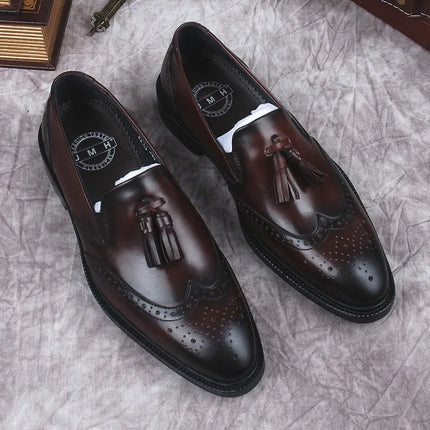 Men's Loafers Black Brown Genuine Leather With Handmade Slip On Formal Dress Shoes HEBDO STORE