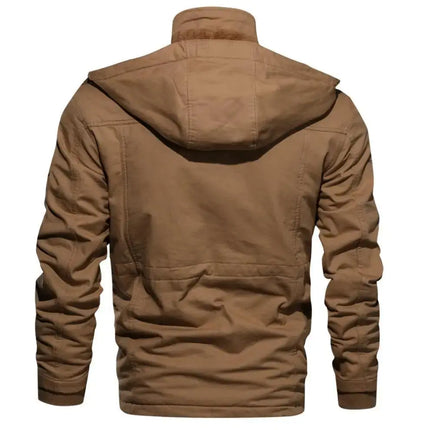 Men's cargo jacket autumn winter warm fleece hooded coat top casual military removable cotton men's clothing multiple pockets HEBDO STORE