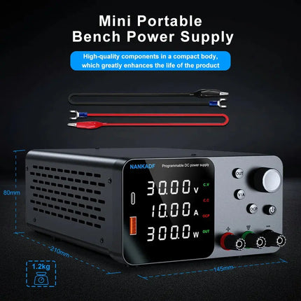 NANKADF DC Power Supply, 0-30V 0-10A with High Accuracy 4-Digit LED Display, 5V/2A USB Port, Encoder Adjustment N-GA3010H HEBDO