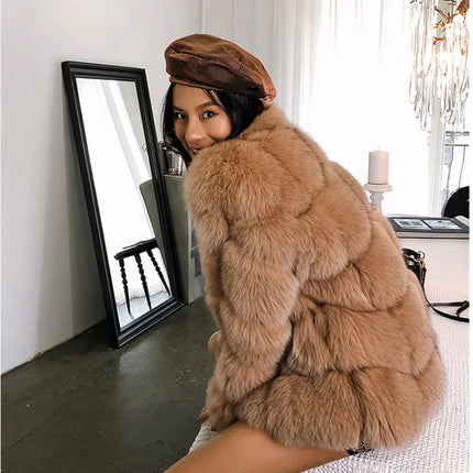 QUEENTINA Real Fur Short Coat Fashion Women Natural Fox Winter HEBDO