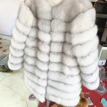 QUEENTINA Real Fox Fur Coat Winter Women's Long Sleeves Clothing HEBDO