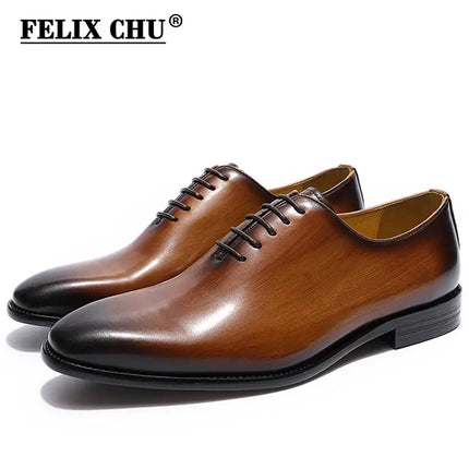 Classic Genuine Leather Whole Cut Mens Oxford Dress Shoes Plain Toe Brand Designer Handmade Office Business Formal Shoes for Men HEBDO