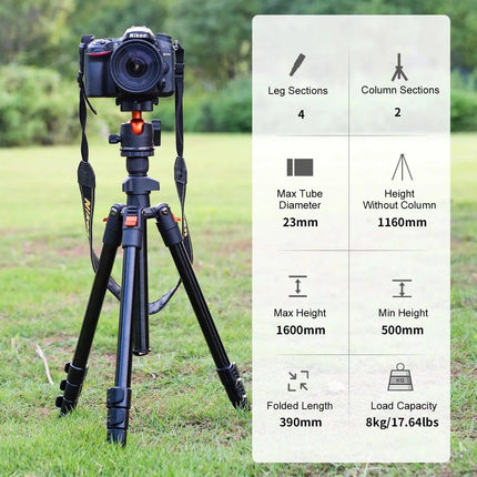 WalkingWay 62.99 Inch Professional High Camera Tripod for DSLR Portable Aluminum Travel Tripod with 360Degree Panorama Ball Head HEBDO STORE