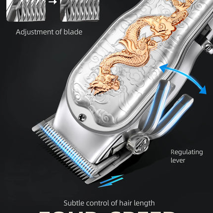 KIKIDO Professional Hair Clipper Metal Relief Dragon Hair Trimmer Electric Cordless Rechargeable Hair Cutting Machine for Men HEBDO STORE