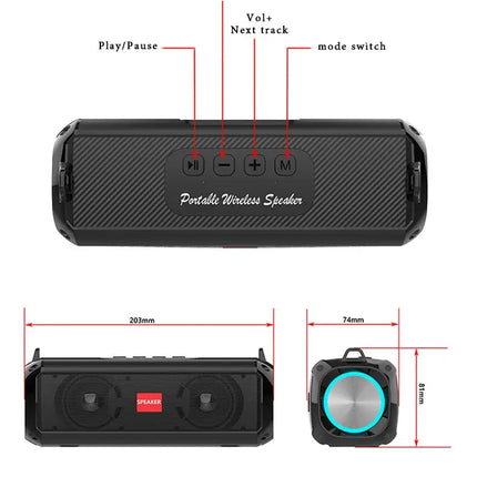 Rockmia RGB Speaker EBS-045 AliExpress Choice Portable Wireless Music Player & Soulder Straps LED Bluetooth 5.0 TF USB-C Aux HEBDO