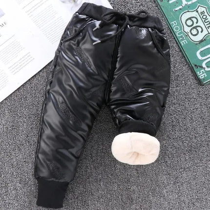 Winter Boys Light Leather Triple Layer Lined Fleece Thick Trousers For Girls Children's Fashion Warm Elastic Long Cotton Pants Hebdo Store