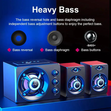 HIFI 3D Stereo Alto-falantes Coloridos LED Luz Pesada AUX USB Com Fio Sem Fio Bluetooth Áudio Home Theater Surround Som Bar TV HEBDO