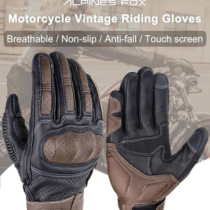 Brown Vintage Leather Motorcycle Gloves Men HEBDO